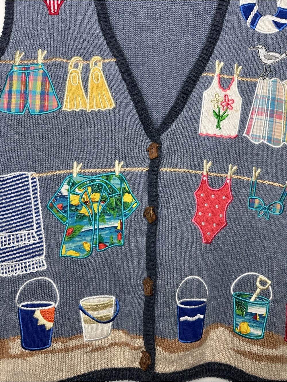 Mandal Day Light Blue Embroidered Summer Knit Vest - Picture 5 of 6